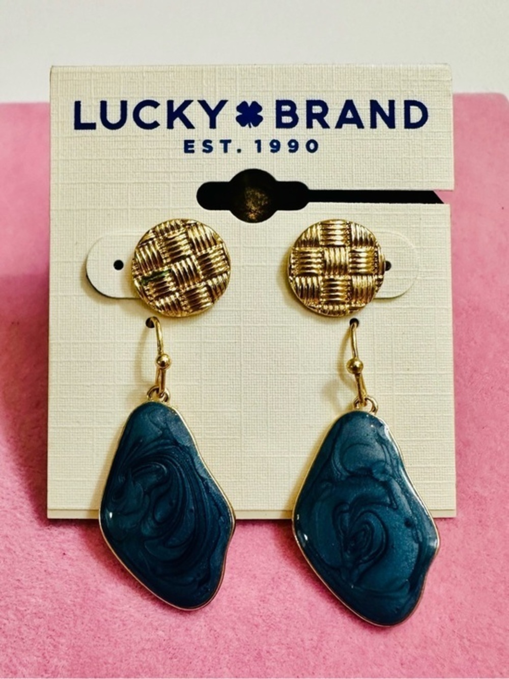 Lucky Brand Gold Stud Earrings & Blue Marbled Dangle Earrings Set